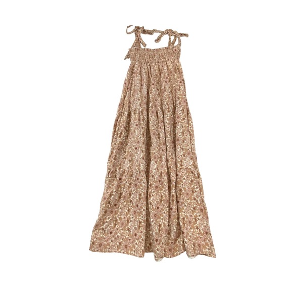 House of Harlow 1960 Tan Floral Tie Shoulder Smocked Tiered Maxi Dress Womens S - Picture 3 of 9